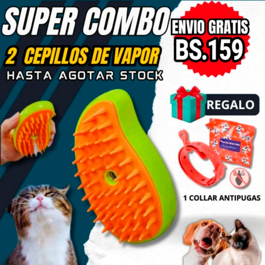 SUPER COMBO Cepillo de Vapor para Mascotas + collar para pulgas